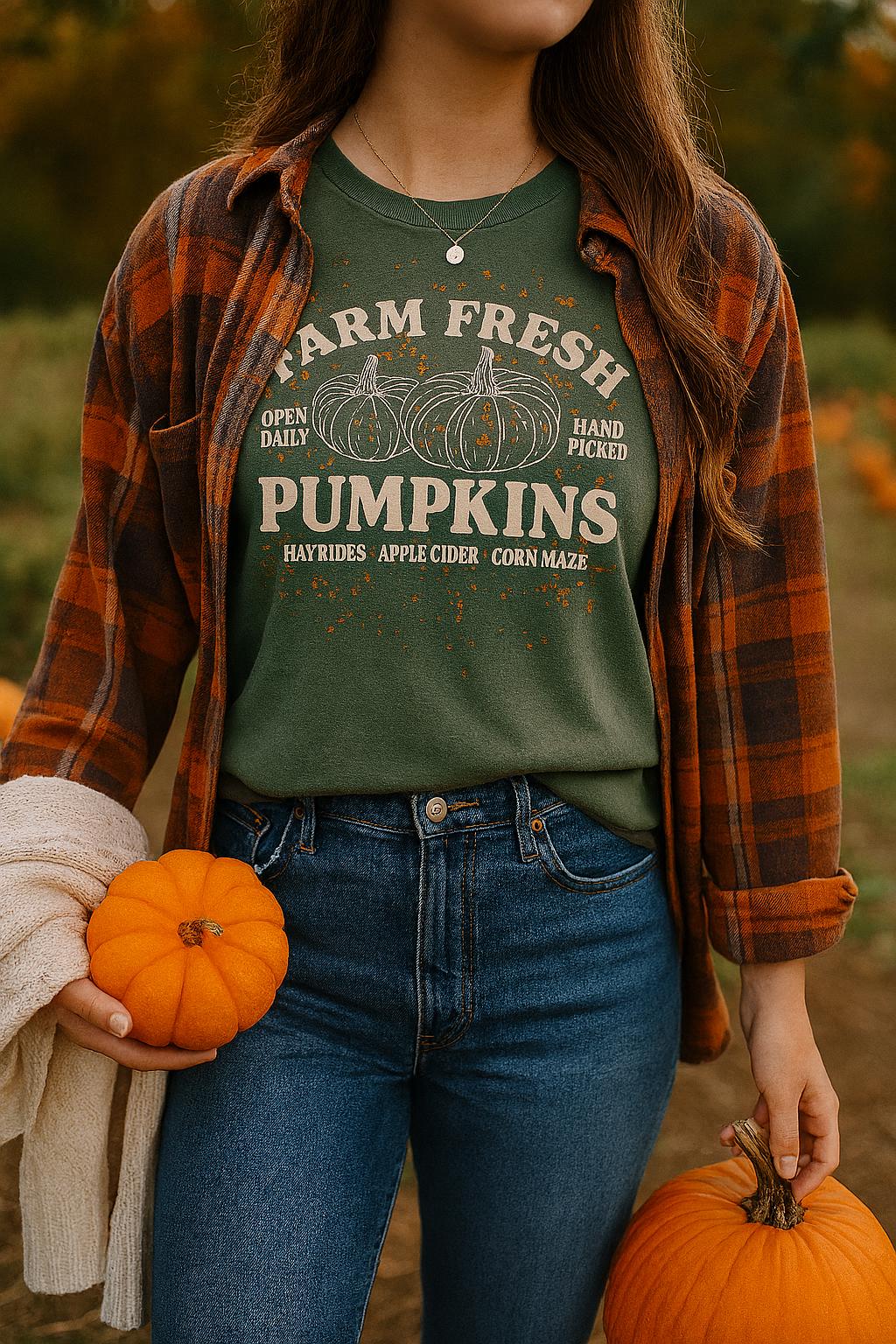 Farm Freah Pumpkins Tee  **Splatter Green Graphic Tshirt**