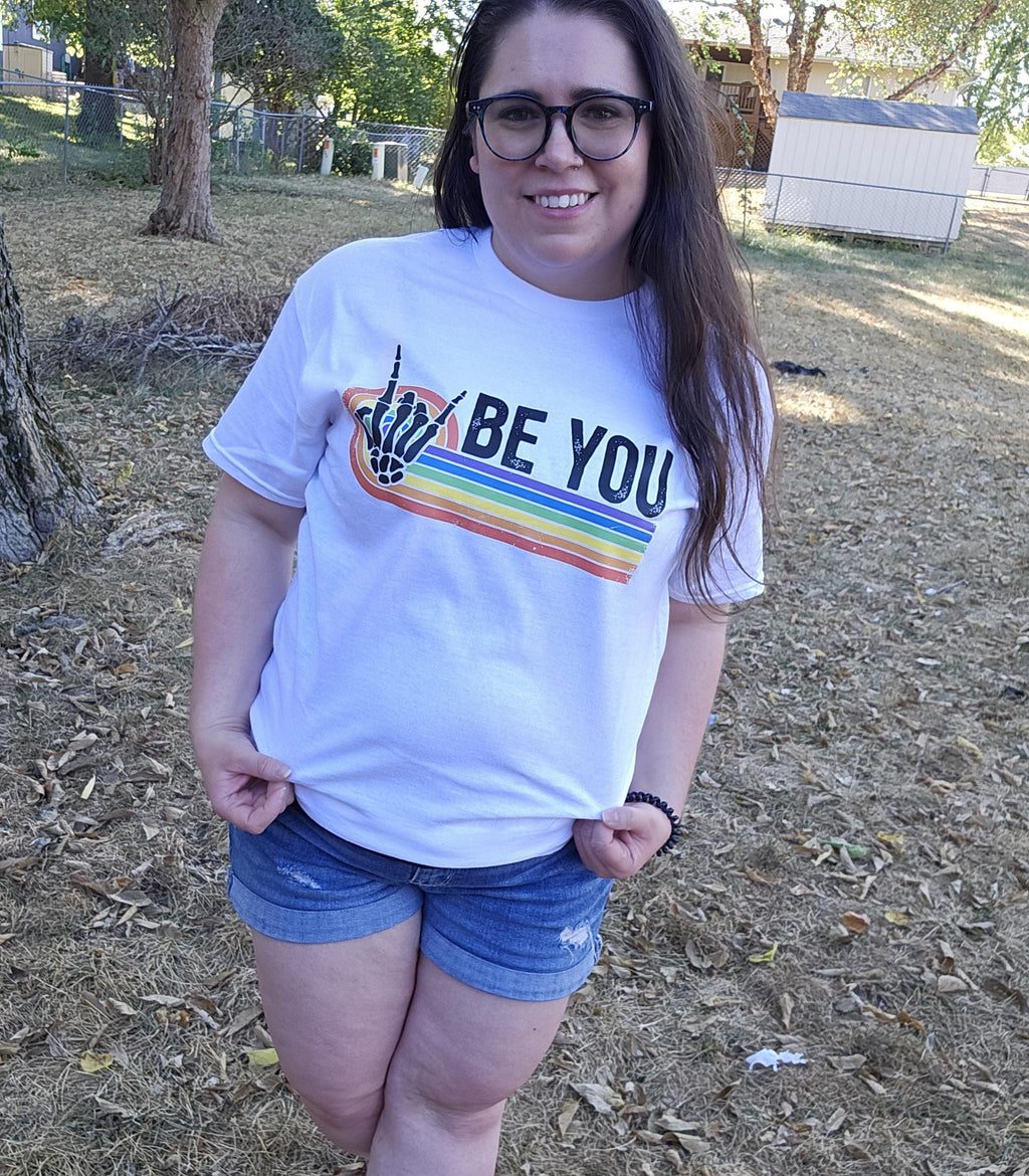 Be You Rainbow 🌈Skeleton Hand White Tshirt
