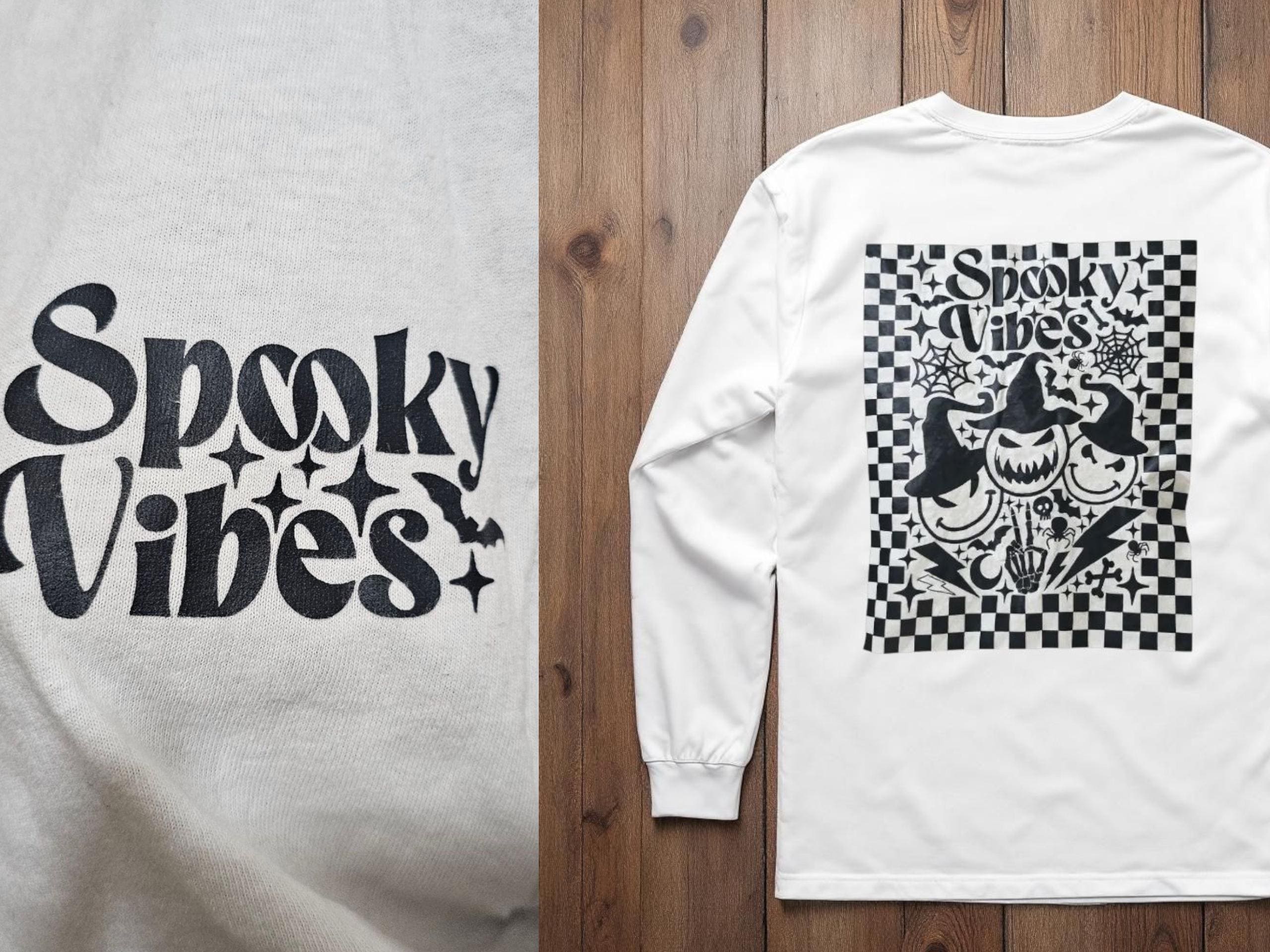 Spooky Vibes Long Sleeve Front and Back Graphic Tshirt