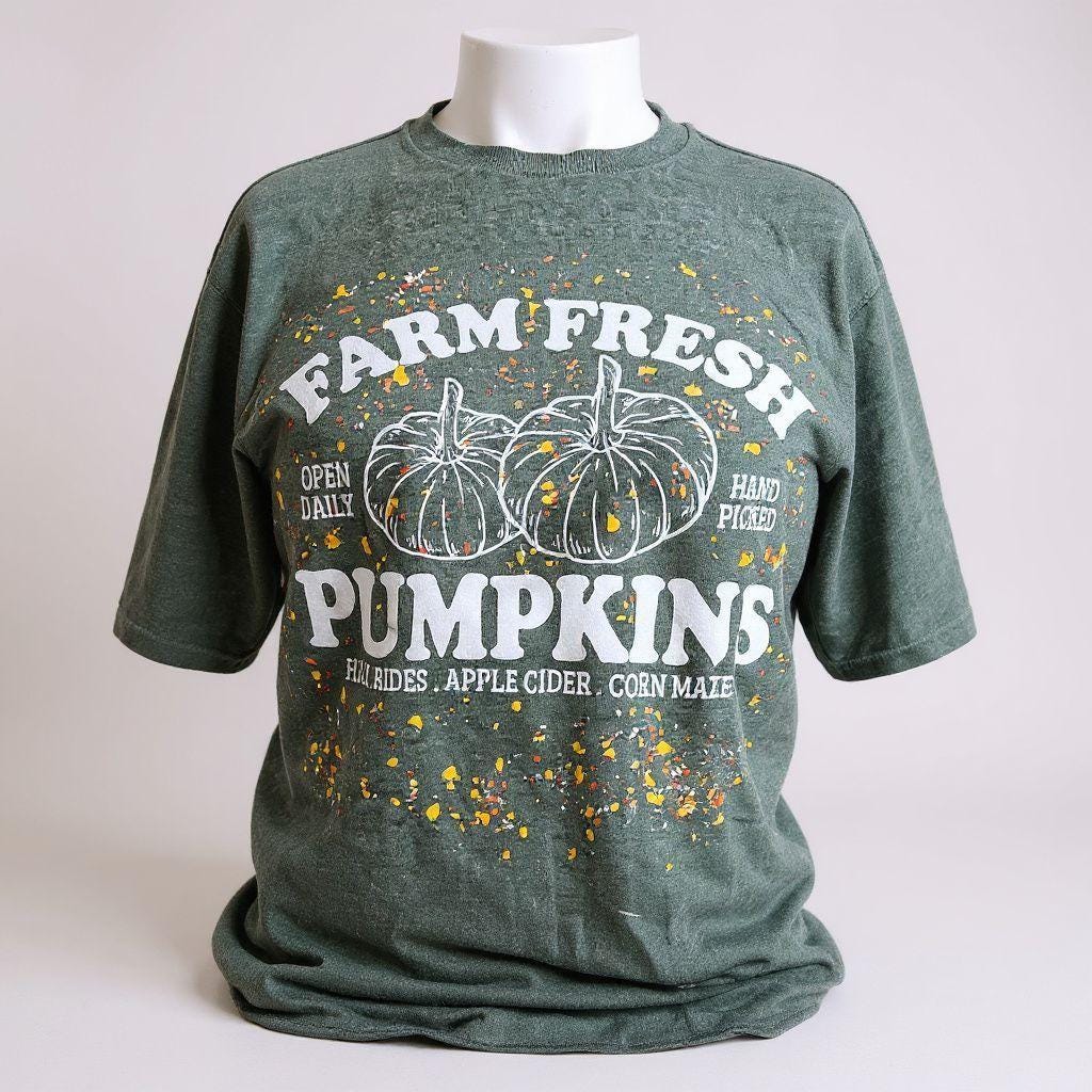 Farm Freah Pumpkins Tee  **Splatter Green Graphic Tshirt**