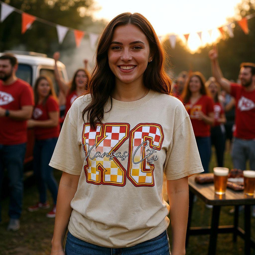 KC Checkered Script Tee* Kansas City* Bold Boho Style