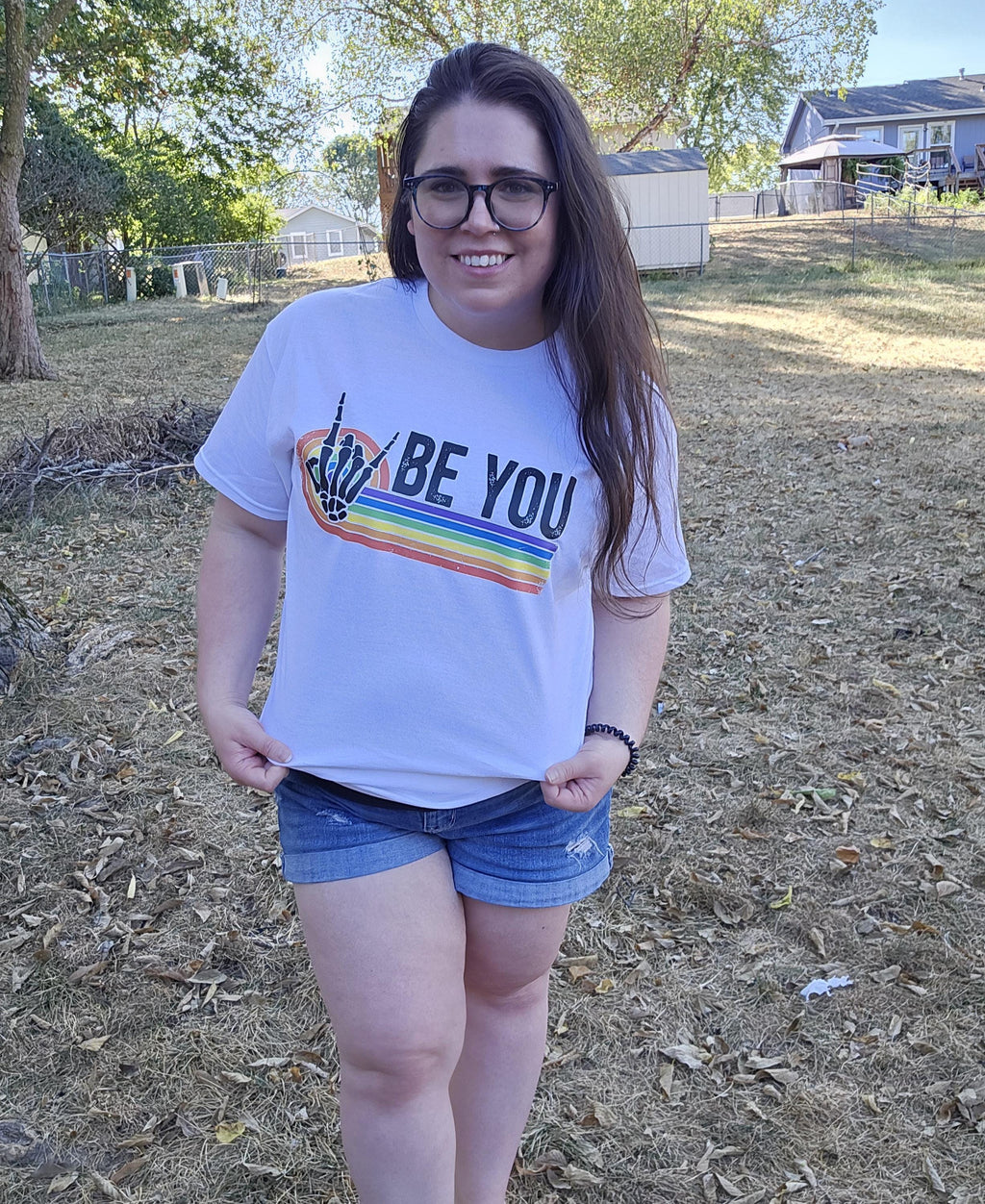 Be You Rainbow 🌈Skeleton Hand White Tshirt