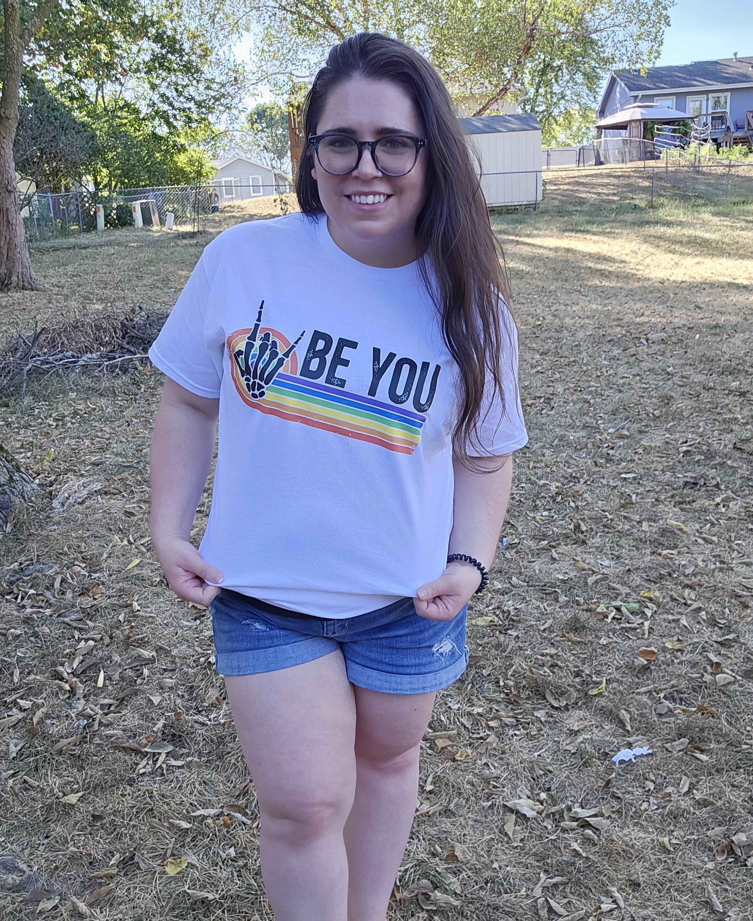 Be You Rainbow 🌈Skeleton Hand White Tshirt