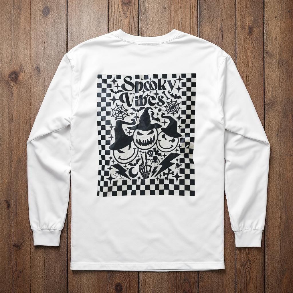 Spooky Vibes Long Sleeve Front and Back Graphic Tshirt