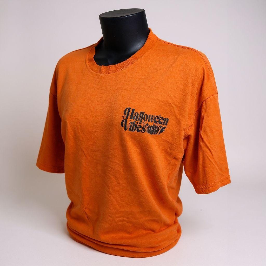Halloween Vibes Tee with Front Pocket Print Graphic Orange Tshirt
