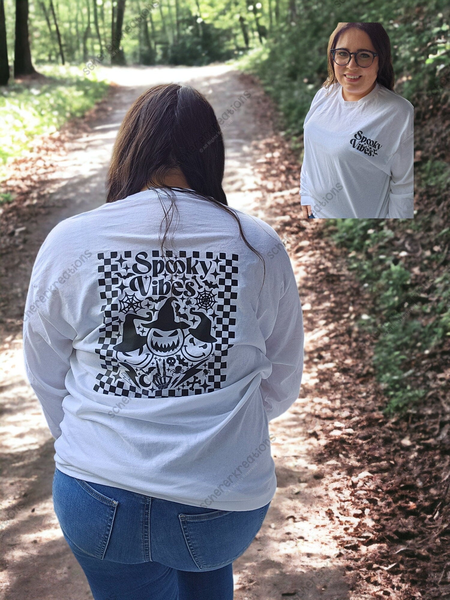 Spooky Vibes Long Sleeve Front and Back Graphic Tshirt